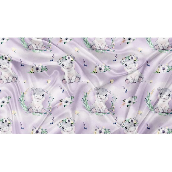 Minky Motif Hippo Mauve - IMPRIMÉ AU QUÉBEC À NOTRE ATELIER