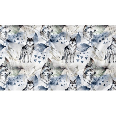Minky Motif Loup Triangle Feuille - IMPRIMÉ AU...