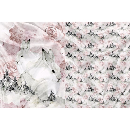 Panneau Minky Lapin Floral et Sapin - IMPRIMÉ AU QUÉBEC À NOTRE ATELIER