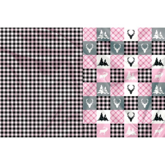 Panneau Minky Cerf Rose Patchwork Lumberjack - IMPRIMÉ AU QUÉBEC À NOTRE ATELIER
