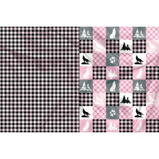 Panneau Minky Loup Rose Patchwork Lumberjack -...