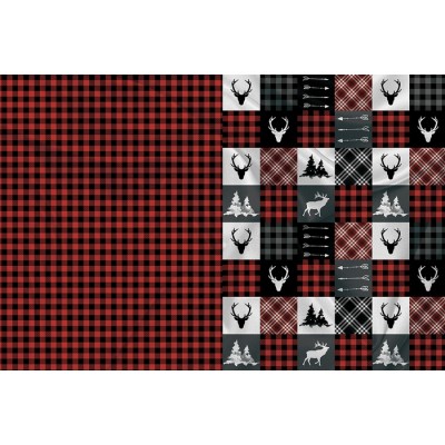 Panneau Minky Cerf Rouge Patchwork Lumberjack -...