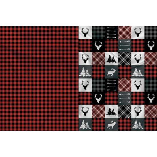 Panneau Minky Cerf Rouge Patchwork Lumberjack - IMPRIMÉ AU QUÉBEC À NOTRE ATELIER