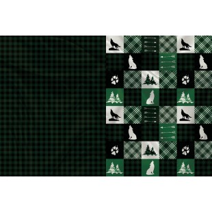 Panneau Minky Loup Vert Patchwork Lumberjack -...