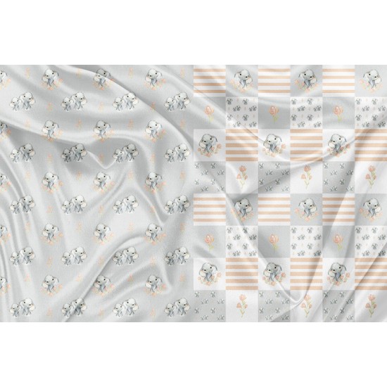 Panneau Minky Éléphant Gris et Patchwork - IMPRIMÉ AU QUÉBEC À NOTRE ATELIER
