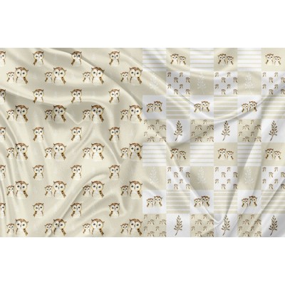 Panneau Minky Hibou neutre Et Patchwork - IMPRIMÉ...