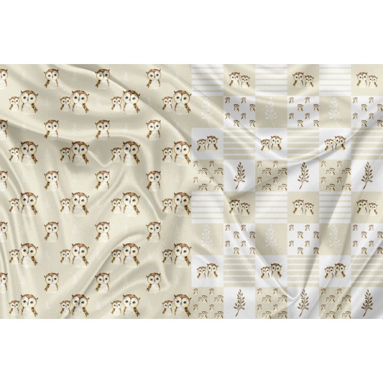 Panneau Minky Hibou neutre Et Patchwork - IMPRIMÉ AU QUÉBEC À NOTRE ATELIER