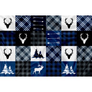 Minky Motif Patchwork Cerf Bleu - IMPRIMÉ AU...