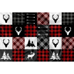 Minky Motif Patchwork Cerf rouge - IMPRIMÉ AU...
