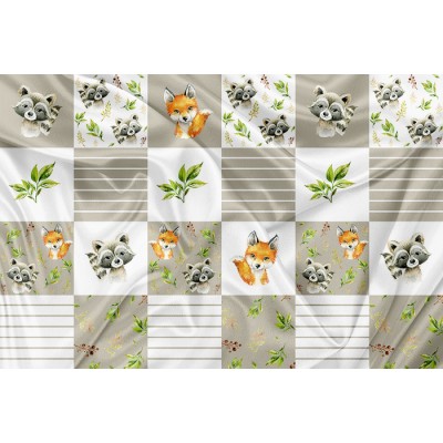 Minky Motif Patchwork Raton Renard - IMPRIMÉ AU...