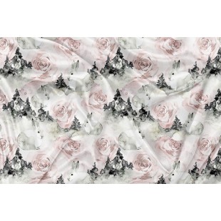 Minky Motif Lapin Floral et Sapin - IMPRIMÉ AU...