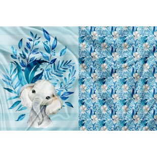 Panneau Minky Éléphant Feuillage Bleu - IMPRIMÉ...