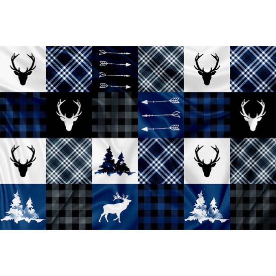 SQUISH Motif Patchwork Cerf Bleu - IMPRIMÉ AU QUÉBEC À NOTRE ATELIER
