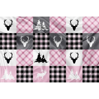 SQUISH Motif Patchwork Cerf Rose - IMPRIMÉ AU...