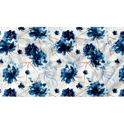 SQUISH Motif Floral Géométrique Bleu - IMPRIMÉ...