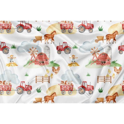 Minky Motif À la ferme Blanc - IMPRIMÉ AU...