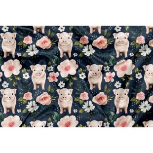 Minky Motif Cochon Floral - IMPRIMÉ AU QUÉBEC À...
