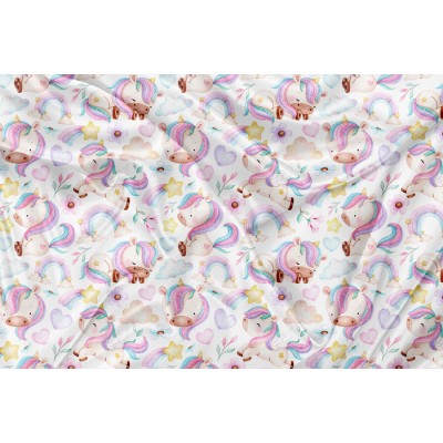Minky Motif Licorne et Coeur - IMPRIMÉ AU QUÉBEC...