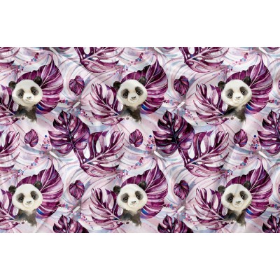 Minky Motif Panda Tropical Prune - IMPRIMÉ AU...