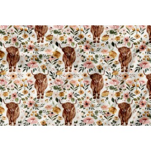 Minky Motif Vache Highland Floral Vintage -...