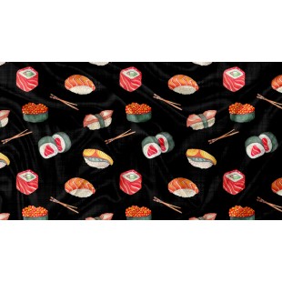 Minky Motif Sushi Noir - IMPRIMÉ AU QUÉBEC À...
