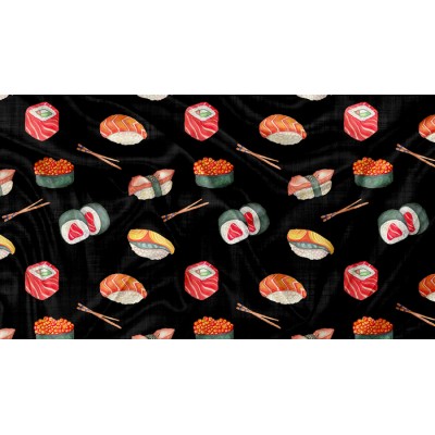 Minky Motif Sushi Noir - IMPRIMÉ AU QUÉBEC À...