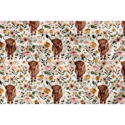 DBP Motif Vache Highland Floral - IMPRIMÉ AU...