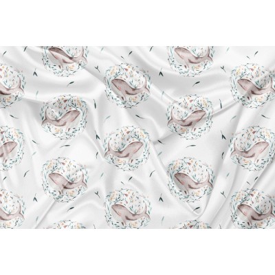Minky Motif Baleine feuillage fond blanc -...