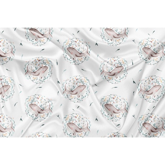 Minky Motif Baleine feuillage fond blanc - IMPRIMÉ AU QUÉBEC À NOTRE ATELIER