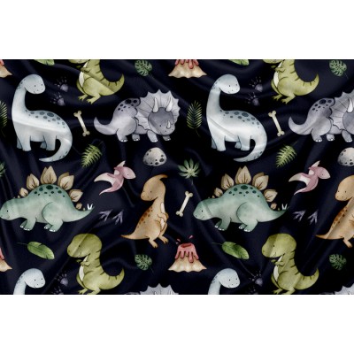 Minky Motif Dino multi navy - IMPRIMÉ AU QUÉBEC...