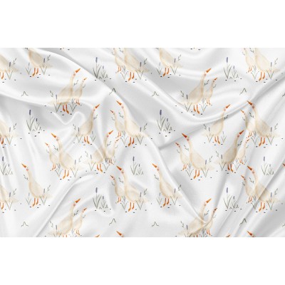 Minky Motif Douce oie fond blanc - IMPRIMÉ AU...