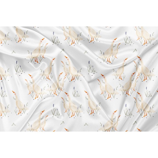 Minky Motif Douce oie fond blanc - IMPRIMÉ AU QUÉBEC À NOTRE ATELIER