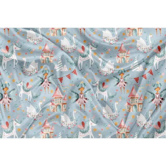 Minky Motif  Fée Licorne et son chateau - IMPRIMÉ AU QUÉBEC À NOTRE ATELIER