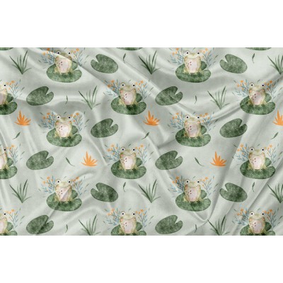 Minky Motif  Grenouille et Nénuphar - IMPRIMÉ AU...
