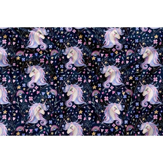 Minky Motif  Licorne et fleur navy - IMPRIMÉ AU QUÉBEC À NOTRE ATELIER