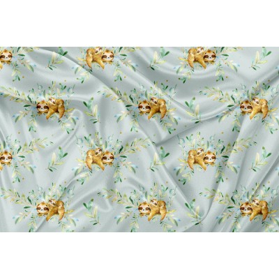 Minky Motif  Paresseux Maman et Moi Bleu 1 -...