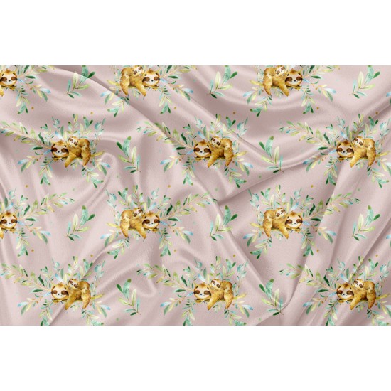Minky Motif Paresseux Maman et Moi Rose 1 - IMPRIMÉ AU QUÉBEC À NOTRE ATELIER