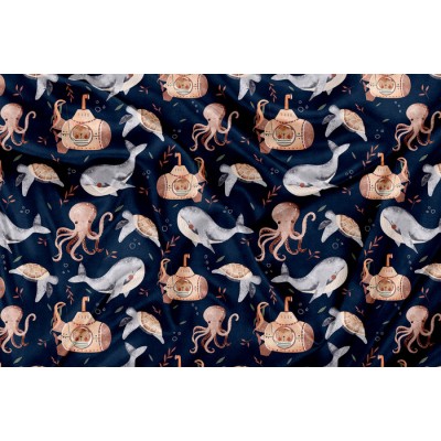 Minky Motif  Sous l'océan Navy - IMPRIMÉ AU...
