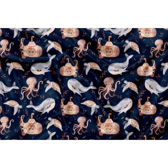 Minky Motif  Sous l'océan Navy - IMPRIMÉ AU QUÉBEC À NOTRE ATELIER