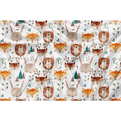 Minky Motif  Woodland friends blanc - IMPRIMÉ AU...