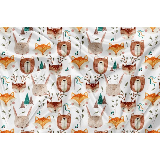 Minky Motif  Woodland friends blanc - IMPRIMÉ AU QUÉBEC À NOTRE ATELIER