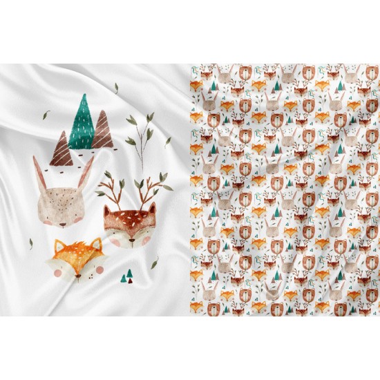 Panneau Minky Woodland friends blanc - IMPRIMÉ AU QUÉBEC À NOTRE ATELIER