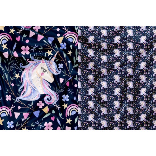 Panneau Minky Licorne et fleurs - IMPRIMÉ AU QUÉBEC À NOTRE ATELIER