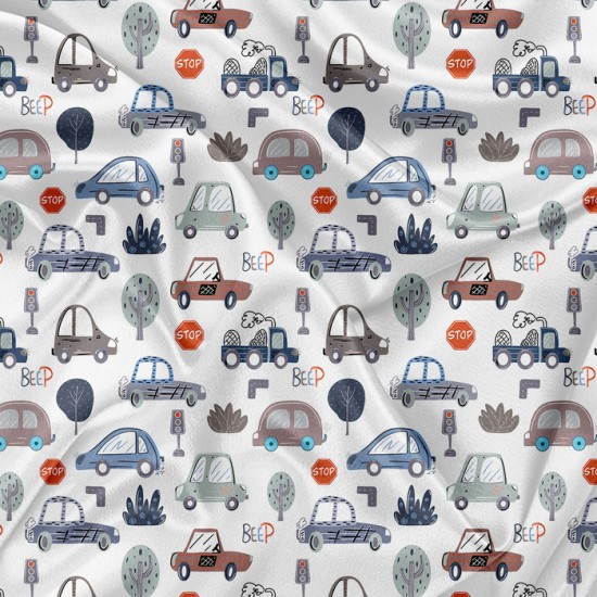 Minky Motif Beep! Beep! - IMPRIMÉ AU QUÉBEC À NOTRE ATELIER