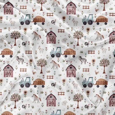 Minky Motif Ferme aquarelle - IMPRIMÉ AU QUÉBEC...