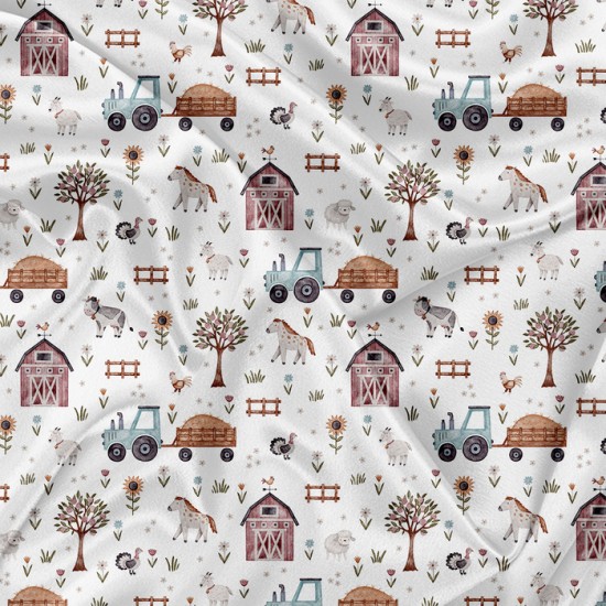 Minky Motif Ferme aquarelle - IMPRIMÉ AU QUÉBEC À NOTRE ATELIER