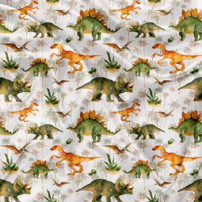 Minky Motif  Dinosaure aquarelle et palmier -...