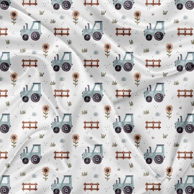 Minky Motif Tracteur aquarelle - IMPRIMÉ AU...