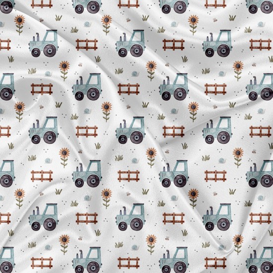 Minky Motif Tracteur aquarelle - IMPRIMÉ AU QUÉBEC À NOTRE ATELIER