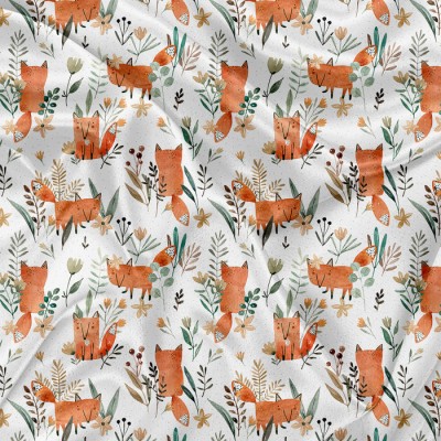 Minky Motif Renard et fleurs aquarelle - IMPRIMÉ...